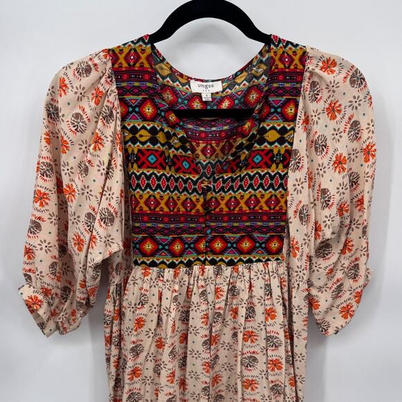 Umgee‎ Western Babydoll Tunic Dress Small Multicolor Cotton Blend Boho Hippie - Picture 2 of 8